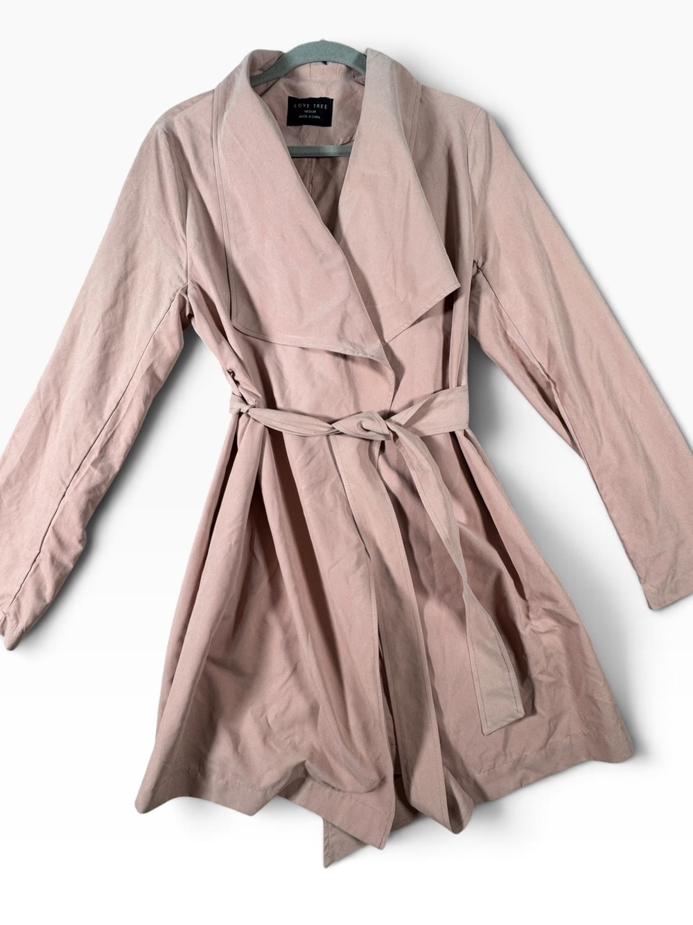 Love Tree Blush Pink Tie-Waist Trench Coat